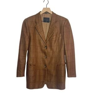 Nino Danieli Blazer Men's Size Small Brown Check Straight Fit Suit Button Front
